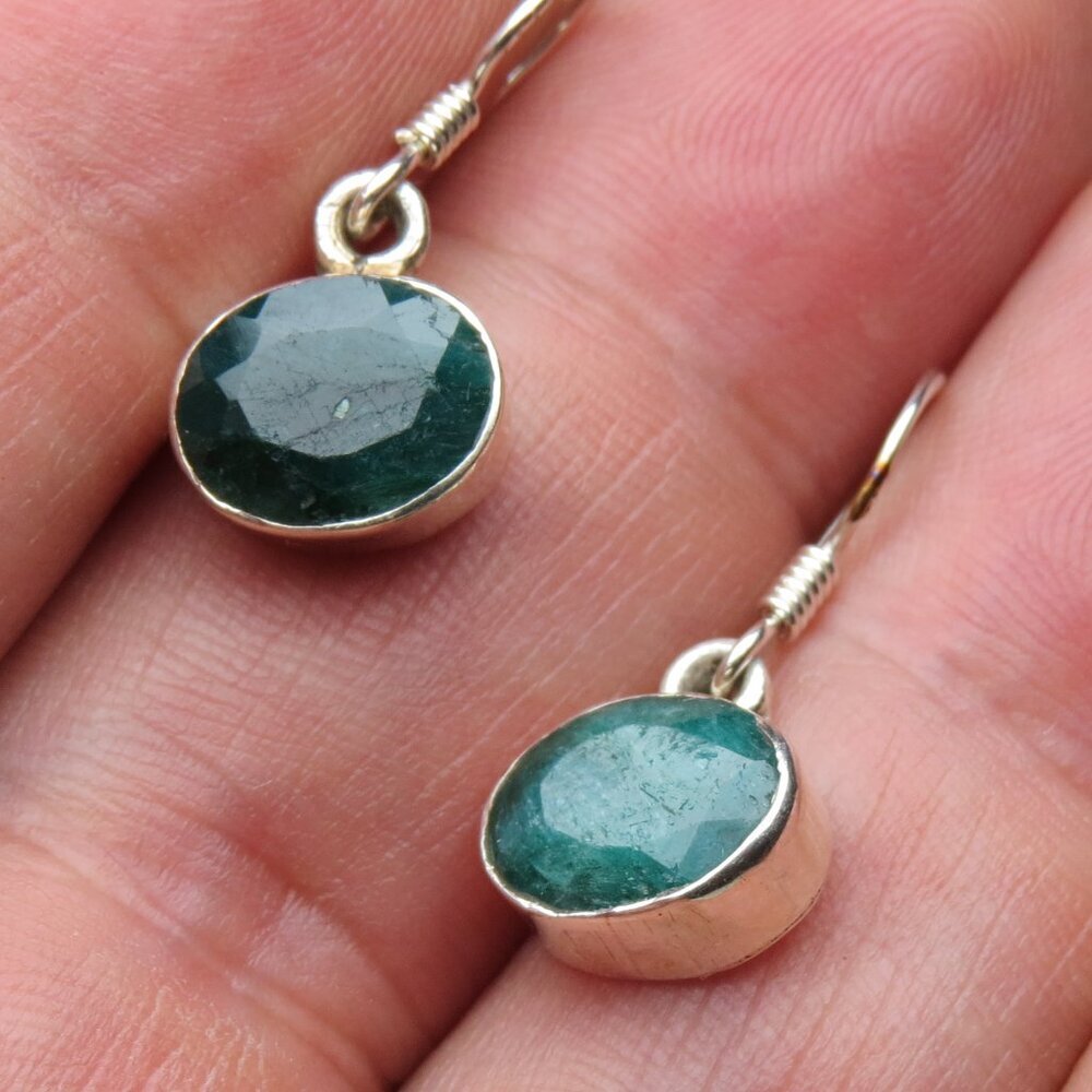 *925 Sterling Silver Genuine Emerald Earring Studs